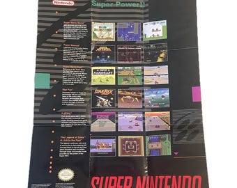 Vintage 1991 SNES Super Nintendo Set Up Instructions 2 Sided Poster