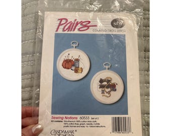 Candamar Designs Pairs Counted Cross Stitch Kit "Sewing Notions" With 2 Frames