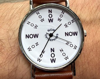 NOW Watch, White Dial, Faux Leather Strap, Mindfulness Reminder