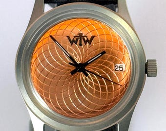 Automatic Watch – Copper Engraved Dial, Minimalist Mechanical Timepiece, Canvas Strap, Assembled in USA