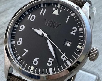 Aviation Field Watch, Automatic Black Dial, Stainless Steel, Cordura Silicone Hybrid Strap