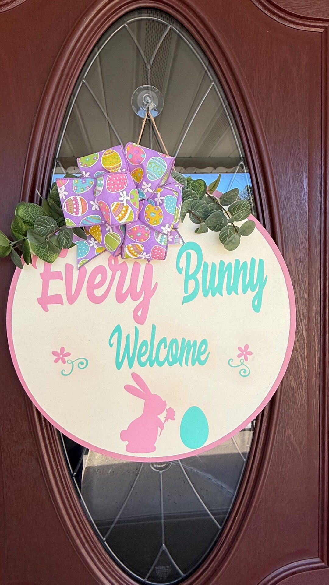 Pastel Easter Door Sign With Bunny, Flowers & Bow – Every Bunny Welcome ...