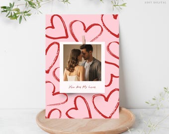 Printable Valentine’s Day Card 5x7 | Editable Photo Valentine | You Are My Love Heart Design | Romantic Couple Card | Instant Download