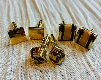 Cuff Links Lot of 3 Gold Tone 1980's