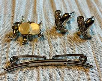 Lot of 3, Tie Bar, Elephant Pin, Cuff Links