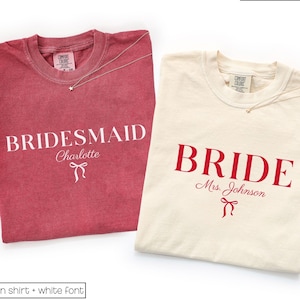 Bride Shirt, Bridesmaid Shirts Bridesmaids Proposal Maid of Honor shirt Matron of honor shirt, Future Mrs Engaged Shirt, Mrs Personalized Bride Shirt | Custom Engaged Shirt, Future Mrs Engaged, Custom Mrs Shirt, Custom Wife Shirt. Bachelorette Shirts. Custom Bachelorette Shirt. Bachelorette Party Shirts. Bride Shirt, Custom Bride, Custom Bridesmaid Shirts, Bridal party. A comfort colors 1717 shirt for a wedding day, perfect for wedding getting ready outfits.