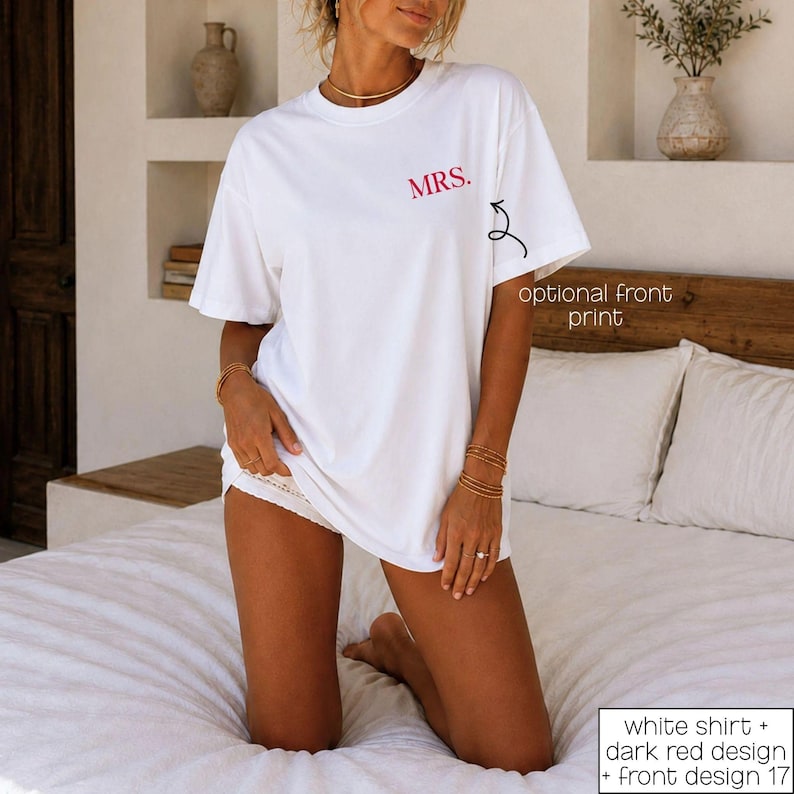 Just Married Shirts Mr and Mrs Gifts Honeymoon Outfits Matching Honeymoon Custom Couple Shirts Future Mrs Engaged Shirt, Mrs Personalized Bride Shirt | Custom Engaged Shirt, Custom Mrs Shirt, Custom Wife Shirt. Bachelorette Shirts. Custom Bachelorette Shirt. Bachelorette Party Shirts. Bride Shirt, Custom Bride, Custom Husband Wife Shirts This is a personalized getting ready outfit for wedding day or matching honeymoon outfits. Perfect for a wedding gift. It's a comfort colors 1717 shirt.