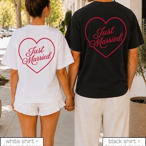 Just Married Shirts Mr and Mrs Gifts Honeymoon Outfits Matching Honeymoon Custom Couple Shirts Future Mrs Engaged Shirt, Mrs Personalized Bride Shirt | Custom Engaged Shirt, Custom Mrs Shirt, Custom Wife Shirt. Bachelorette Shirts. Custom Bachelorette Shirt. Bachelorette Party Shirts. Bride Shirt, Custom Bride, Custom Husband Wife Shirts This is a personalized getting ready outfit for wedding day or matching honeymoon outfits. Perfect for a wedding gift. It's a comfort colors 1717 shirt.