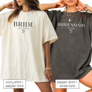 Bride Shirt, Bridesmaid Shirts Bridesmaids Proposal Maid of Honor shirt Matron of honor shirt, Future Mrs Engaged Shirt, Mrs Personalized Bride Shirt | Custom Engaged Shirt, Future Mrs Engaged, Custom Mrs Shirt, Custom Wife Shirt. Bachelorette Shirts. Custom Bachelorette Shirt. Bachelorette Party Shirts. Bride Shirt, Custom Bride, Custom Bridesmaid Shirts, Bridal party. A comfort colors 1717 shirt for a wedding day, perfect for wedding getting ready outfits.
