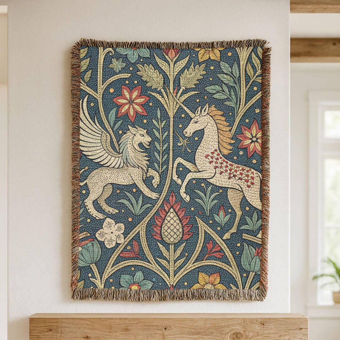 Unicorn Tapestry Blanket Wall Art | William Morris Inspired Fantasy ...