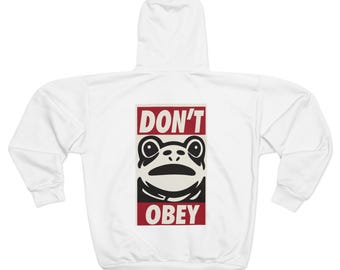 Sudadera con capucha unisex con cremallera Don't OBEY (AOP)