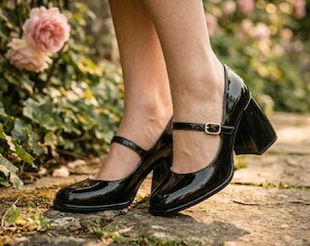 Vintage Mary Jane Block Heels, Retro Chunky Heel Pumps, Elegant Office & Wedding Shoes for Women