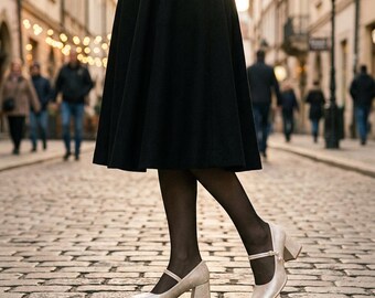 Vintage Beige Mary Jane Heels, Metal Buckle Block Heel Pumps, Retro Elegant Shoes for Women