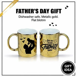 Älskar dig pappa, fars dag • 340 g metalliskt guld, keramisk kaffemugg • Elegant fars dag-present från barn • Bästa pappan någonsin • Sentimental pappa