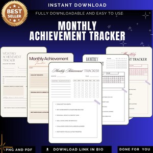 Periodical Accomplishment Monitor PNG PDF Milestone Victory Log Success Performance Record Monthly Win Tracker Goal Progress Success Map Kit