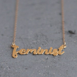 Gold Feminist Necklace, Feminist Pendant, Gift for Her, Feminist Jewelry, Feminism Jewelry, Feminist Charm, Statement Necklace, BFF Gift