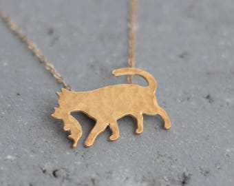 Gold Cat Necklace, Cat Holding her Kitten Pendant, Kitty Cat Silhouette, Gift for Mom, Cat Pendant, Cat Jewelry, Kitten Necklace, Cat Charm
