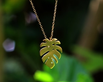 Gold Monstera Leaf Necklace, Monstera Charm, Monstera Pendant, Tropical Leaf Necklace, Palm Leaf Necklace, Foliage Necklace, Palm Necklace