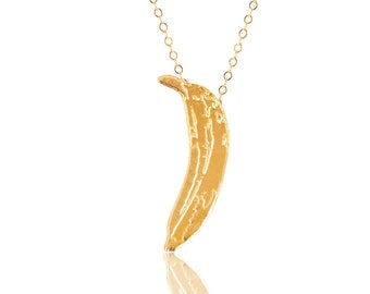 Gouden banaan ketting, fruit ketting, tropisch fruit, andy warhol banaan, banaan hanger, banaan sieraden, banaan icoon, banaan accessoires