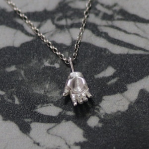 Silver Hand Necklace, Silver Unisex Hamsa Pendant, Wax Carving Necklace, Protection Jewelry, Silver Hamsa Charm, Wednesday Addams &quot;Thing&quot;