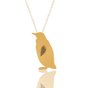 Gold Penguin Necklace, Gold Penguin Charm, Bird Necklace, Penguin Jewelry, Penguin Pendant, Emperor Penguin, Penguin Gifts, Bird Lover Gift