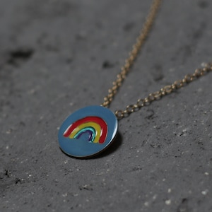 Rainbow Necklace, Colorful Rainbow Charm, Rainbow Jewelry, Enamel Rainbow Pendant, Support For LGBT, Women&#39;s Day Gift, Rainbow Engraved Disc