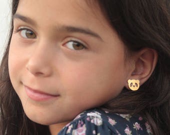Panda Studs for Girls, Girls Earrings, Children Jewelry, Girl Jewelry, Panda Face Jewelry, Gold Bear Studs, Panda Earrings, Panda Lover Gift