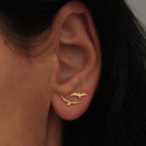 Gold Birds Studs, Birds in Flight Earrings, Asymmetrical Birds Earrings, Sparrow Earrings, Kids Earrings, Small Flying Bird Post Earrings