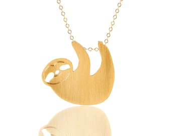 Gold Sloth Necklace, Hanging Sloth Pendant on Goldfilled Chain, Sloth Pendant, Sloth Jewelry, Sloth Gift, Three Toed Sloth, Gold Sloth Charm