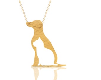Dog and Cat Silhouette Necklace, Dog and Cat Charm, Dog Necklace, Gold Cat Necklace, Pet Lovers Gift, Dog and Cat Pendant, Gold Pet Necklace
