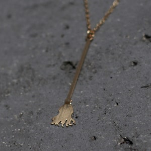 Broom Necklace, Witch Broom Charm, Gold Broom Pendant, Halloween Jewelry, Broom Ride, Witch Jewelry, Flying Broomstick Necklace, Magic Broom