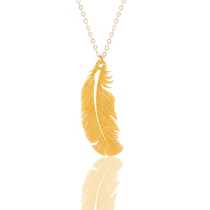 Gold Feather Necklace, Feather Charm, Woodland Pendant, Bird Feather Jewelry, Feather Pendant, Woodland Jewelry, Mothers Day Gift