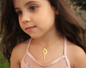 Gymnast Girl Necklace, Gold Gymnastics Necklace for Girls, Gymnast Girl Silhouette Jewelry, Gymnastics Charm Necklace, Gymnastics Coach Gift
