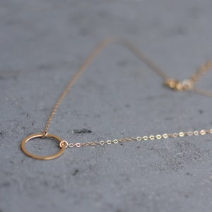 Gold Circle Choker Necklace, Short GoldFilled Chain Necklace, Hollow Circle Necklace, Delicate Circle Layering Necklace, Round Pendant