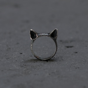 Oxidized Silver Cat Ring, Silver Cat Ears Ring, Cat Lover Gift, Cat Jewelry, Cat Head Ring, Cat Owners Gift, Cat Gifts, Blackened Silver Cat