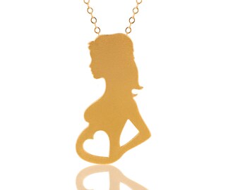 Pregnancy Necklace, Pregnant Woman with a heart in her Belly, Gift for Expectant Mom, Baby Shower, Pregnancy Announcement, Pregnancy Gift