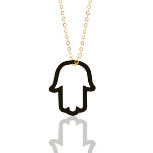 Black Hamsa Necklace For Women, Black Hamsa Pendant, Outline Hamsa Necklace, Delicate Hamsa Charm, Bat Mitzva Gift, Minimalist Hamsa Hand