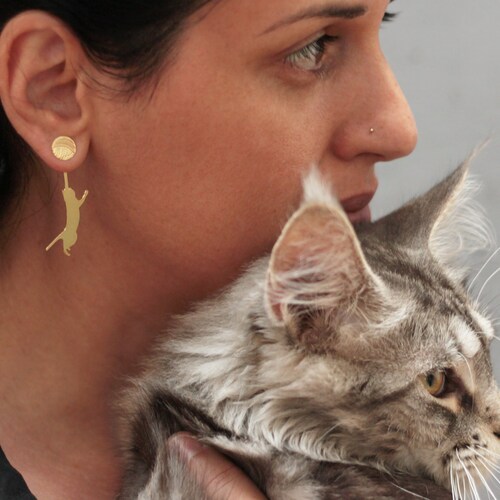 Cat Ear Jacket Gold Cat Earrings Gift for Cat Lovers Cat Etsy Sweden