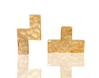 Gold Tetris Earrings, Tetris Blocks Studs, Tetris Jewelry, Tetris Posts, 80's Game, Geekery Earrings for Her, Retro Jewelry, Video Game