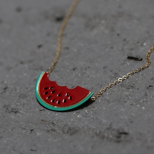 Watermelon Necklace, Watermelon Charm, Watermelon Jewelry, Watermelon Bite, Red Watermelon Pendant, Watermelon Slice Necklace, Fruit Charm