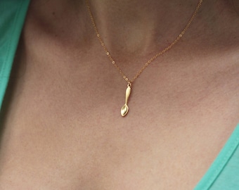 Collier cuillère, pendentif cuillère miniature, bijoux cuillère, collier petite cuillère, cuillère en or, cadeau de chef, cadeau pour gourmets, cadeau boulanger, cuillère à café