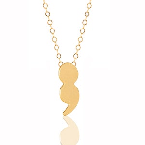 Geestelijke gezondheid ketting, gouden halve dubbele punt ketting, halve dubbele punt gift, zelfmoord verlies bewustzijn, puntkomma hanger, gouden interpunctie ketting