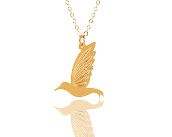 CrownoRibbons, élégante collier Doré en Forme de Colibri femelle, cadeau pour Les amateurs de degli Uccelli, inspiré de la Nature