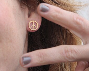 14K Solid Gold SCREW BACK14K Solid Gold Tiny Peace Sign Stud Earrings