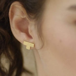 Tetris Earrings, Gold Plated Tetris Posts, Tetris Studs, Tetris Jewelry, Retro Tetris Game, Gift for Geeks, Tetris Blocks, 80&#39;s Earrings