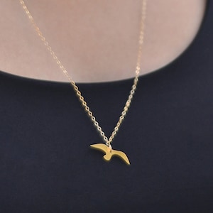 Gold Flying Bird Necklace, Small Bird Charm, Bird Jewelry, Bird Pendant, Sparrow Necklace, Long Everyday Necklace, Gold Layering Necklace