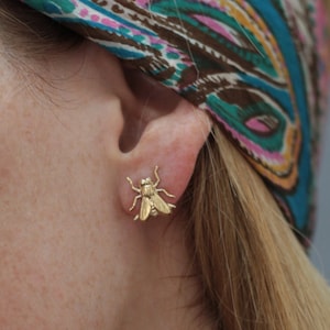 Gold Fly Earrings, Fly Studs, Fly Posts, Insect Jewelry, Insect Earrings, Bug Earrings, Fly Jewelry, Unique Earring, Gold Studs, Cool Gift