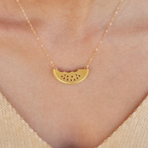 Watermelon Necklace, Watermelon Jewelry, Gold Watermelon, Fruit Necklace, Summer Necklace, Food Jewelry, Watermelon Bite, Watermelon Slice