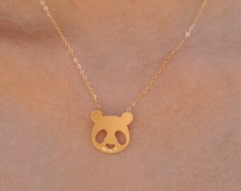 Panda Necklace, Panda Jewelry, Gold Panda, Cute Panda Face Necklace, Panda Charm, Gift for Her, Smiling Panda, Gift for Animal Lovers