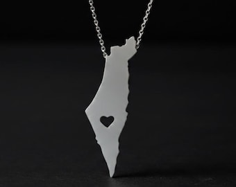 Zilveren I Love Israel-ketting, een souvenir uit Israël, Israël-kaartketting, Joodse sieraden, judaica-sieraden, Heilige Land-ketting, Israël-cadeau